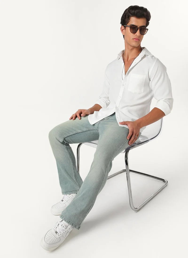 Urbano Fashion  Urbano Fashion Men's Ice Blue Bootcut Fit Mid Rise Tinted Heavy Washed Jeans Stretchable for Men | Best Price UAE